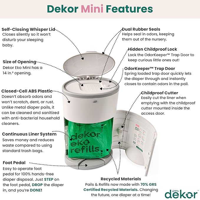 Diaper Dekor EKO MINI Diaper Pail, ONLY Eco-Friendly Diaper Pail Made - Image 2