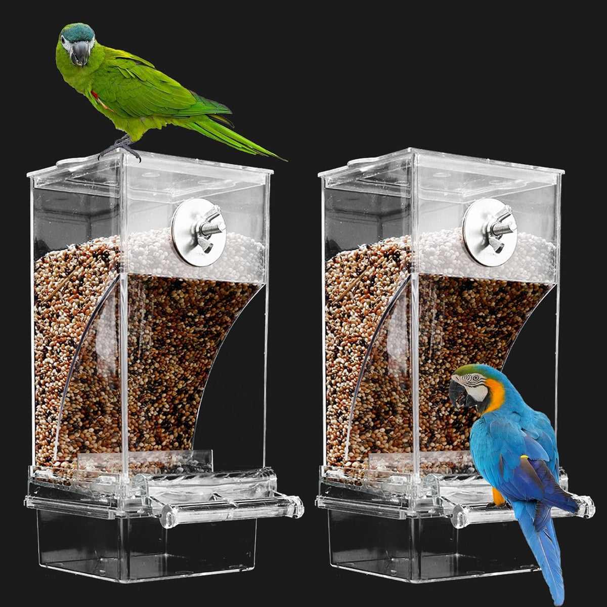 Automatic No Mess Bird Cage Feeder Acrylic Transparent Parrot Feeders