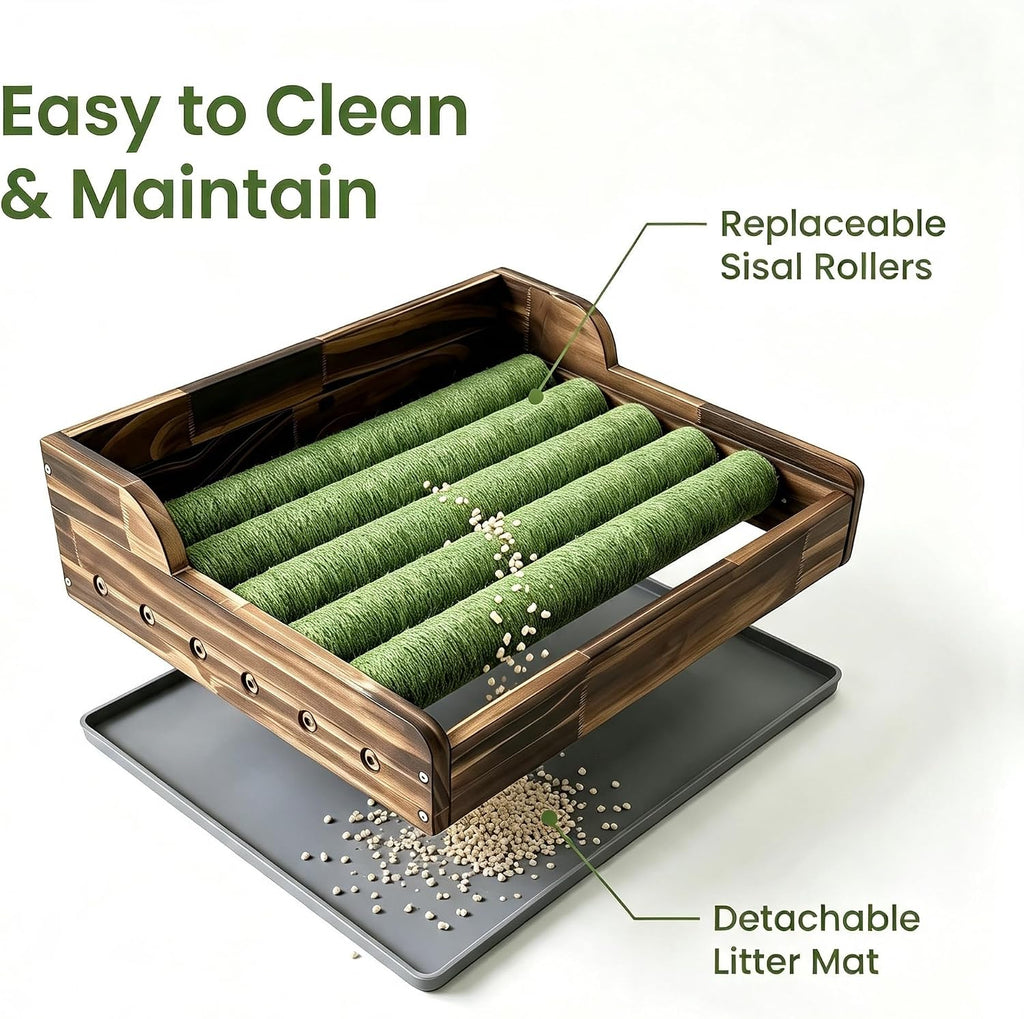 Cat Litter Box Step, 3‑in‑1 Cat Scratch Post,Cat Bed Scratcher (Natural)