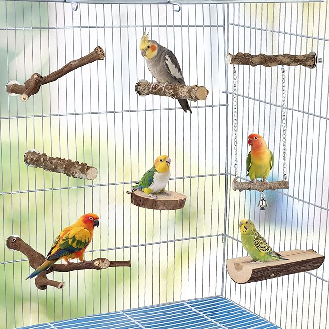 7PCS Bird Perches, Natural Wood Parrot Perch Stand, Bird Perch Chewing Stick - Image 7