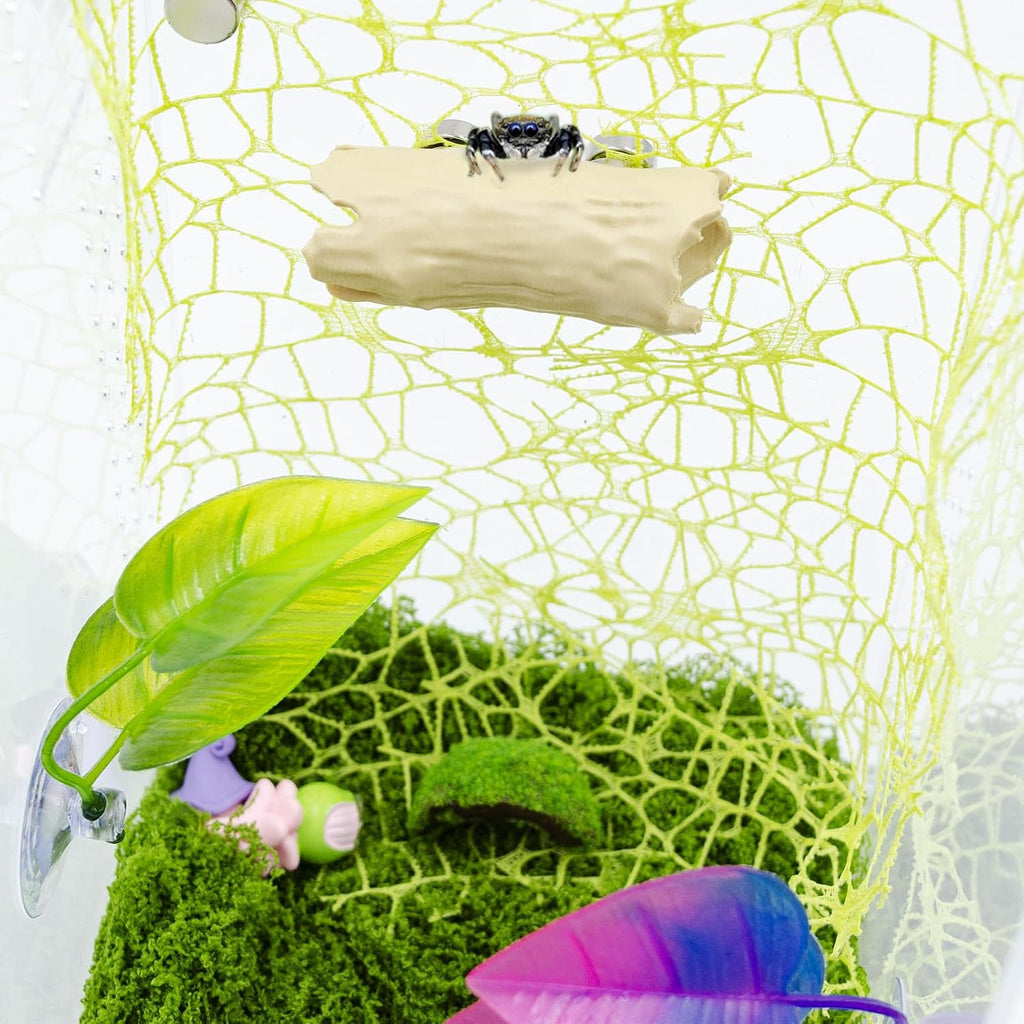3 Pack Jumping Spider Enclosure Accessories, 1 Plastic Tree Trunk Hide with Magnet, 2 Plastic Simulated Leaf Habitat Platform with Suction Cups, Jumping Spider Enclosure Decorations