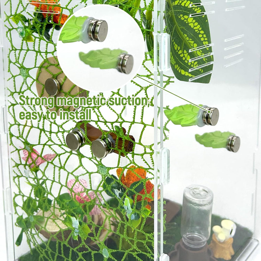 Jumping Spider Enclosure Accessories,with Enclosure Decor Kit,Hide Habitat,Platform,Food Bowl,Water Dispenser for Jumping Spider Habitat (Forest)