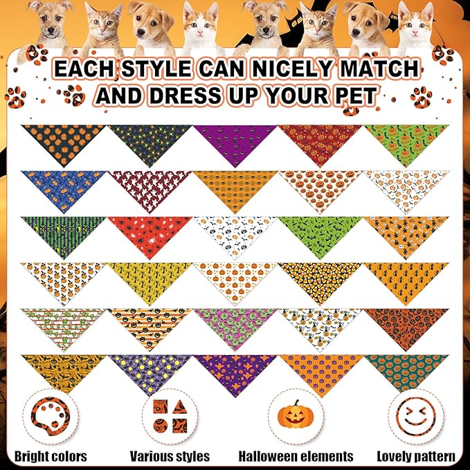 Sanwuta 120 Pcs Halloween Dog Bandanas Bulk Skeletons Pumpkin Bat Skull Ghost - Image 3