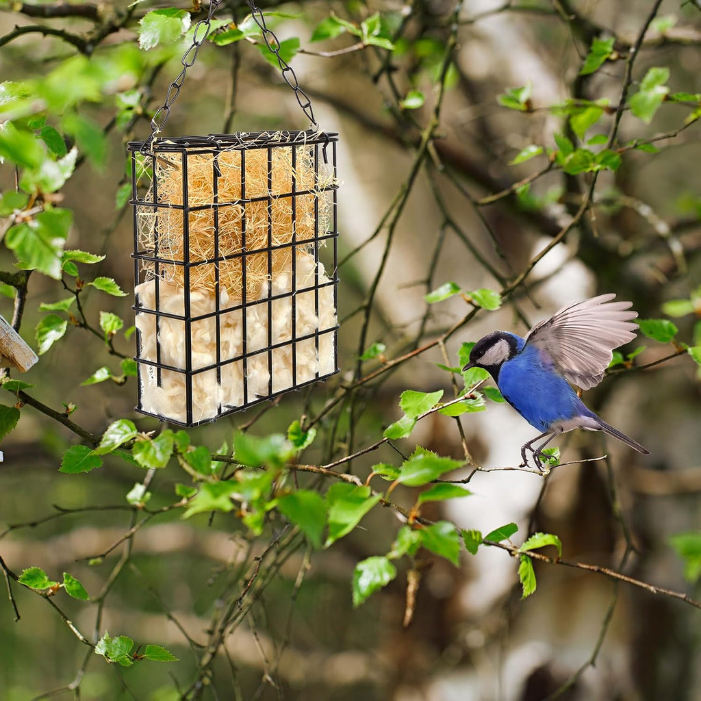 Bird Nesting Material Set Rectangle Humming Bird Nesters with Natural Cotton Raffia Sturdy Hanging Bird House for Outdoor Wild Bird Resting Place The Ideal Gift for Bird Lovers Black