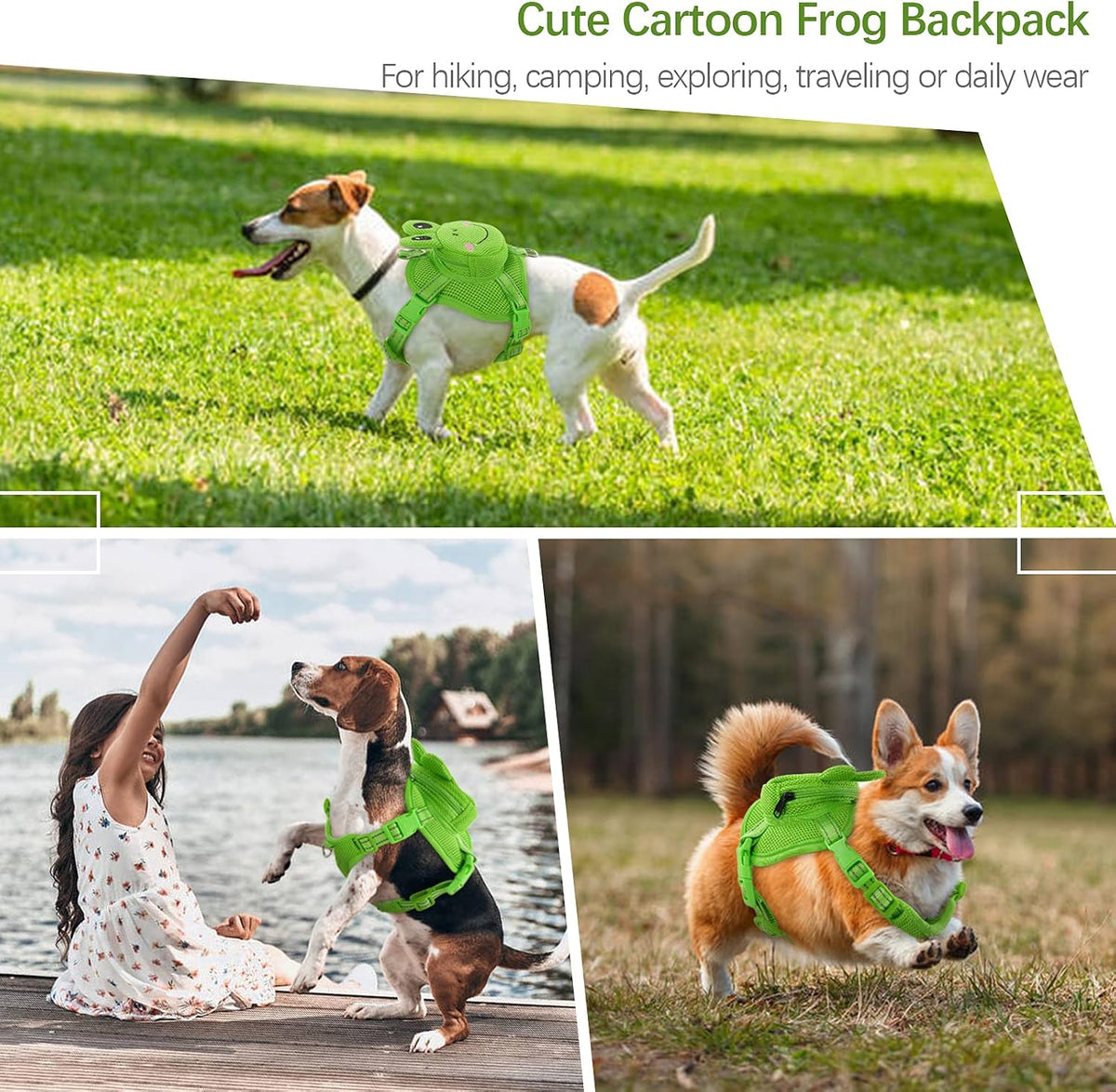 Dog Backpack Harness, No-Pull Dog Backpack with D-Ring,Frog,XS