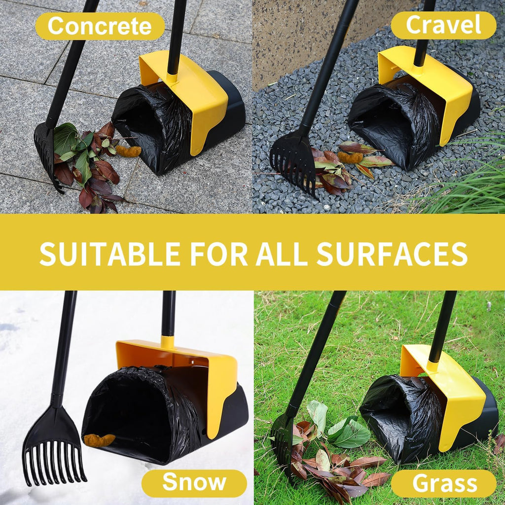 ienjoyed Pooper Scooper Large Swivel Bin & Rake with 160 Waste Bags,Heavy Duty Dog Pooper Scooper with Bag Attachment for Dogs, Long Handle Poop Scooper with Lid for Yard, Grass, Gravel(Yellow)