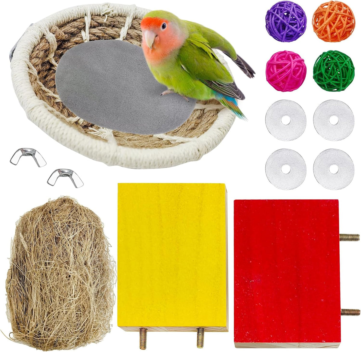 Hamiledyi Handmade Cotton Rope Nest Parakeet Bed Breeding Nest Small Parrot Cage Hatching Nesting for Cockatiel Canary Lovebird Finch and Other Small Birds