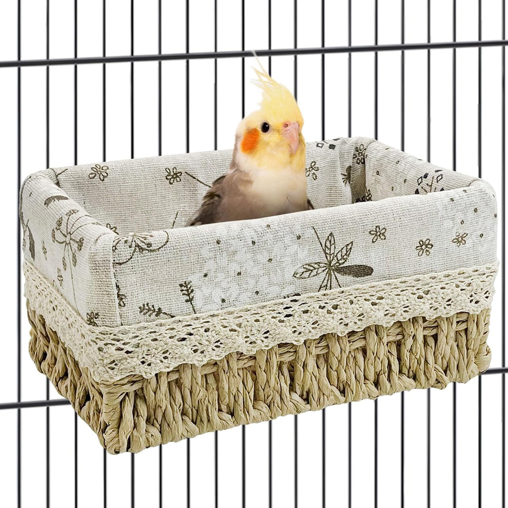 kathson Bird Nest Parrot House Birds Sleeping Bed Straw Weave All Season Hanging Hammock Bird Bed Snuggle Hut Birdcage Accessories for Parakeets Budgies Cockatiels Conures Quaker Parrot (Red)