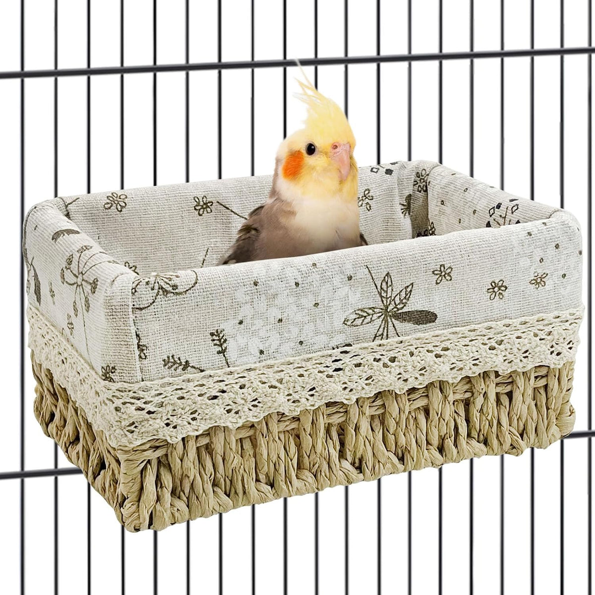 kathson Bird Nest Parrot House Birds Sleeping Bed Straw Weave All Season Hanging Hammock Bird Bed Snuggle Hut Birdcage Accessories for Parakeets Budgies Cockatiels Conures Quaker Parrot (Red)