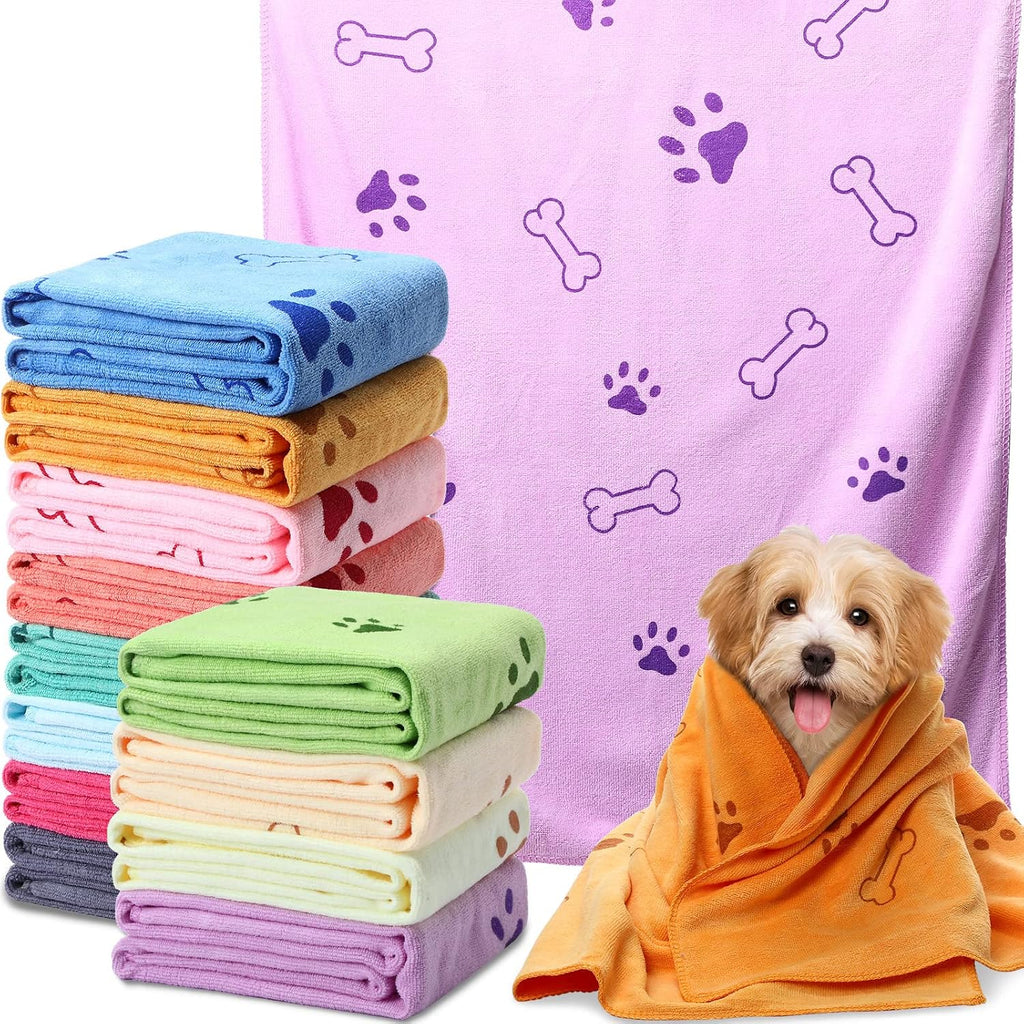 Irenare 12 Pack Dog Bath Towel Set 20'' x 39'' Microfiber, Multicolor