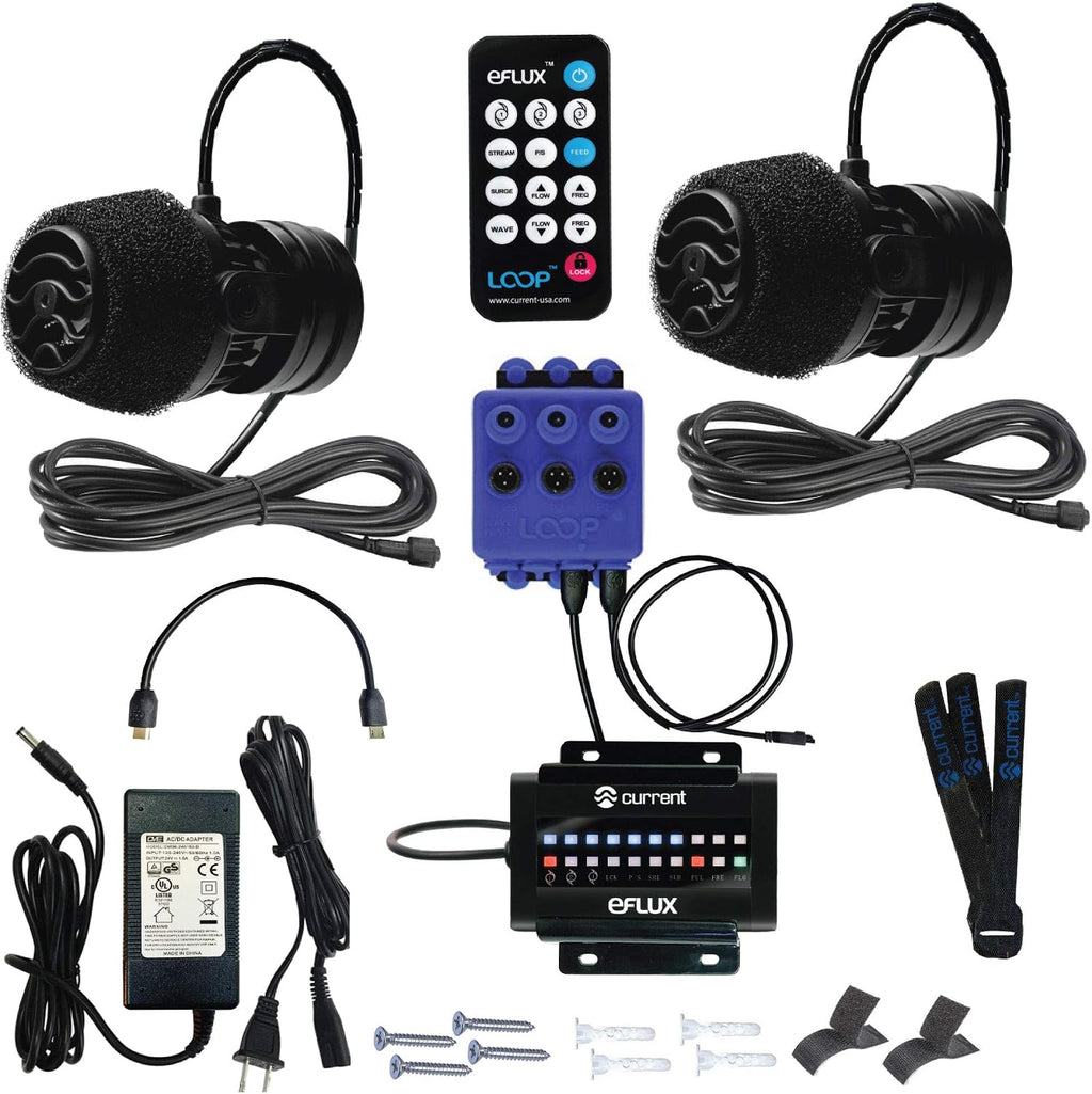 CURRENT Dual eFlux Aquarium Wave Pumps, 1,050gph - Includes 2 Wave Maker Water Circulation Pumps for Freshwater and Saltwater Fish Tanks - Multiple Adjustable Flow Modes - Wireless Remote Control