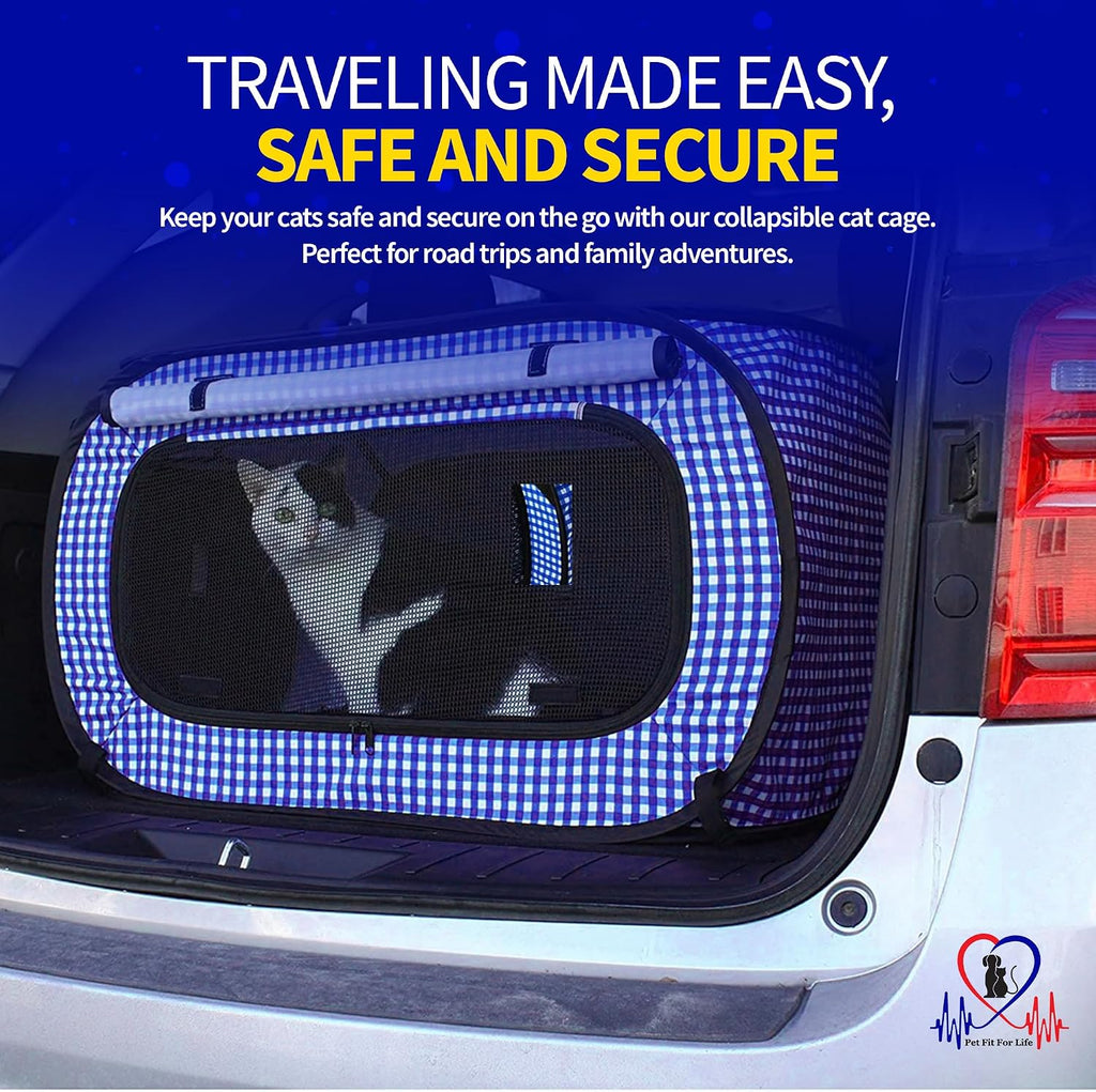 Extra Large Cat Carrier for Travel - Blue Checkers