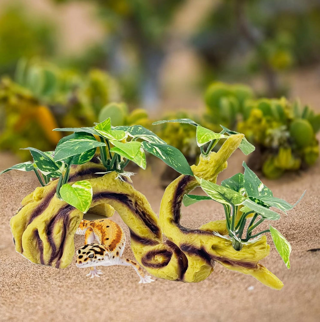 Climbing Branches for Crested Gecko, Resin Branches for Reptiles, Branches for Reptile Tank for Crested Gecko Frog Corn Snake Lizard Spider(Yellow)
