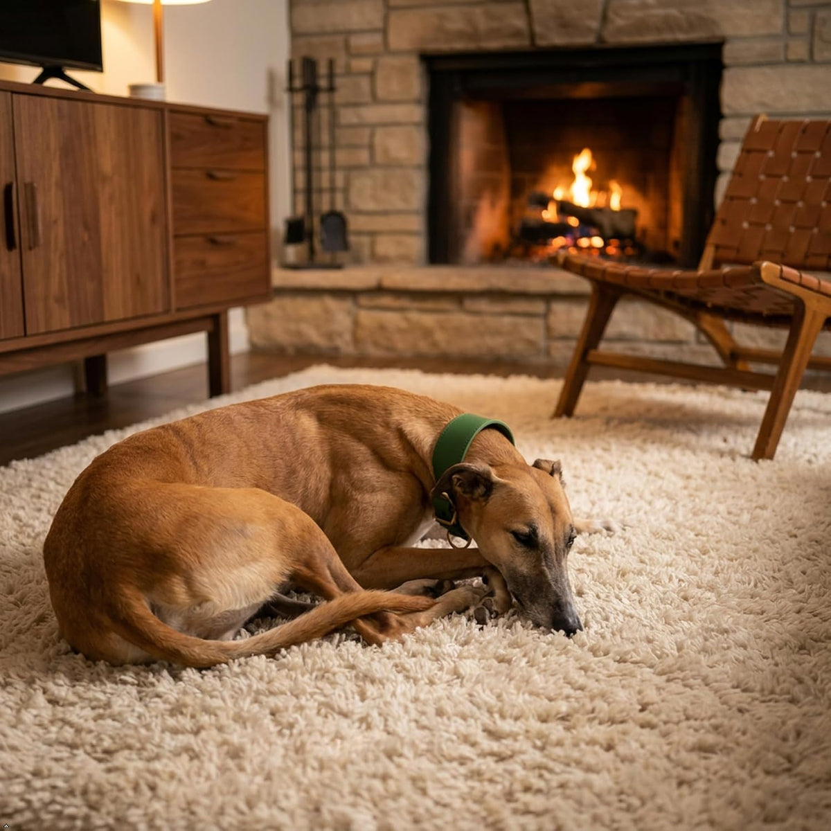 Handmade Greyhound Leather Collar Wide Full Grain Leather Dog Collar with Brass Buckle, Vintage Anti-Pull Whippet & Sighthound Collar for Hounds (Green,L-Neck 35-43cm)