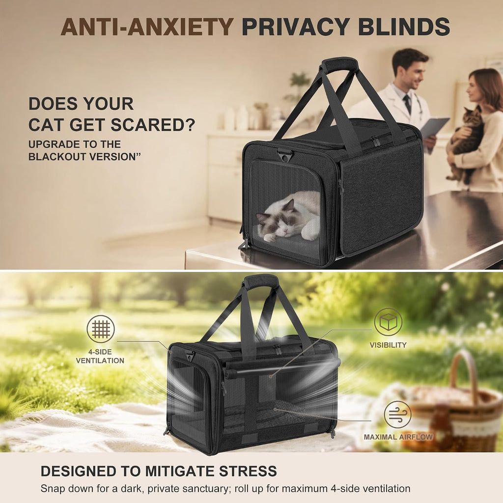 Soft Sided Cat Carrier for Anxious Pets with Privacy Roller Blinds