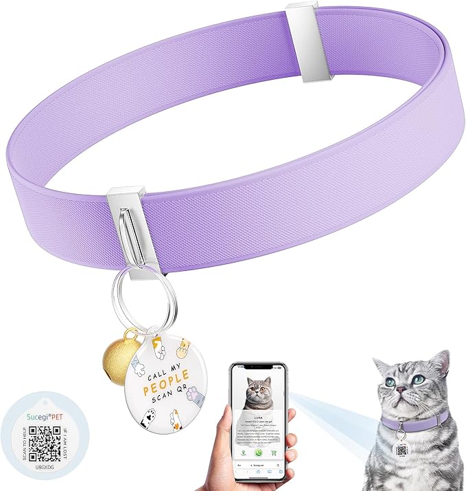 Cat Collar with Bell, Stretch Elastic Quick Release, Non Breakaway Lightweight by Sucegi