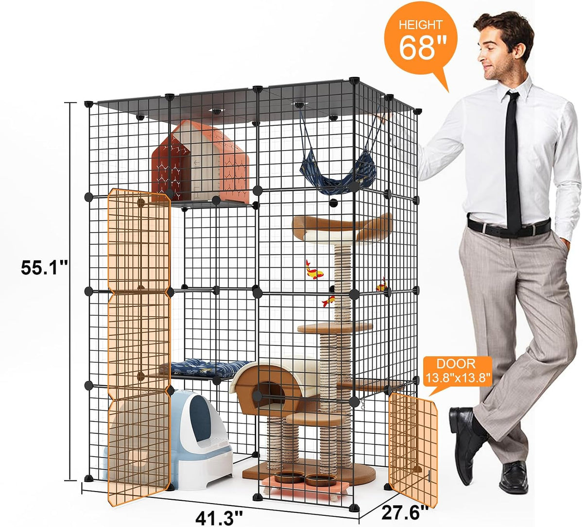 Oneluck Extra Large Cat Cage,4-Tier Catio, DIY Metal Cat Enclosure with Platforms,55 Inch Indoor Cat Cage for 1-3 Cats, Indoor Cat Playpen for Cats Rabbits Small Animals