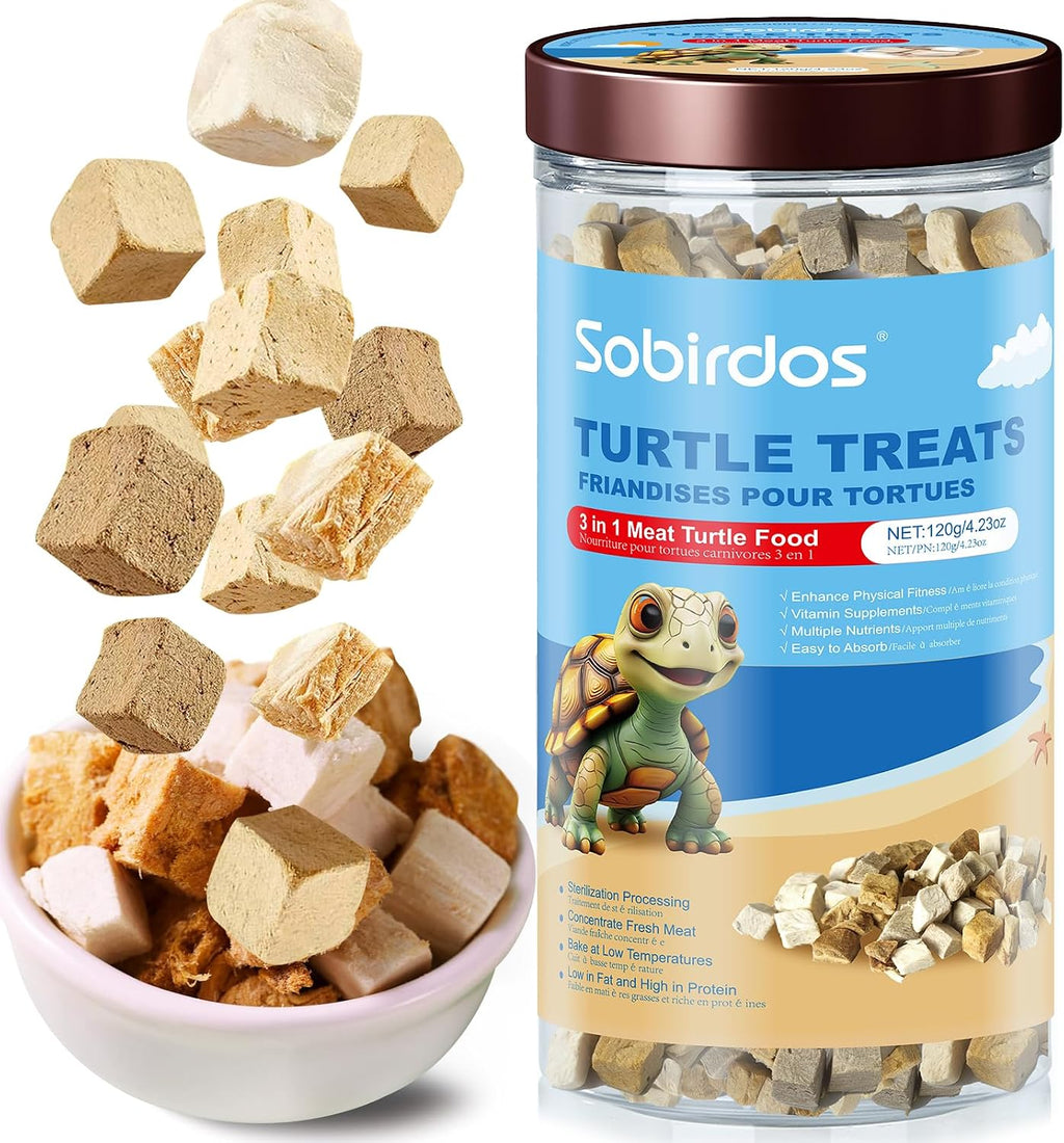 Turtle Treats,3 in 1 Meat Turtle Food,Made with Fresh Meat,Chicken&Duck&Fish Freeze-Dried,Enriched Protein & Vitamins(3.17oz/4.23oz) (3.17oz-3in1)
