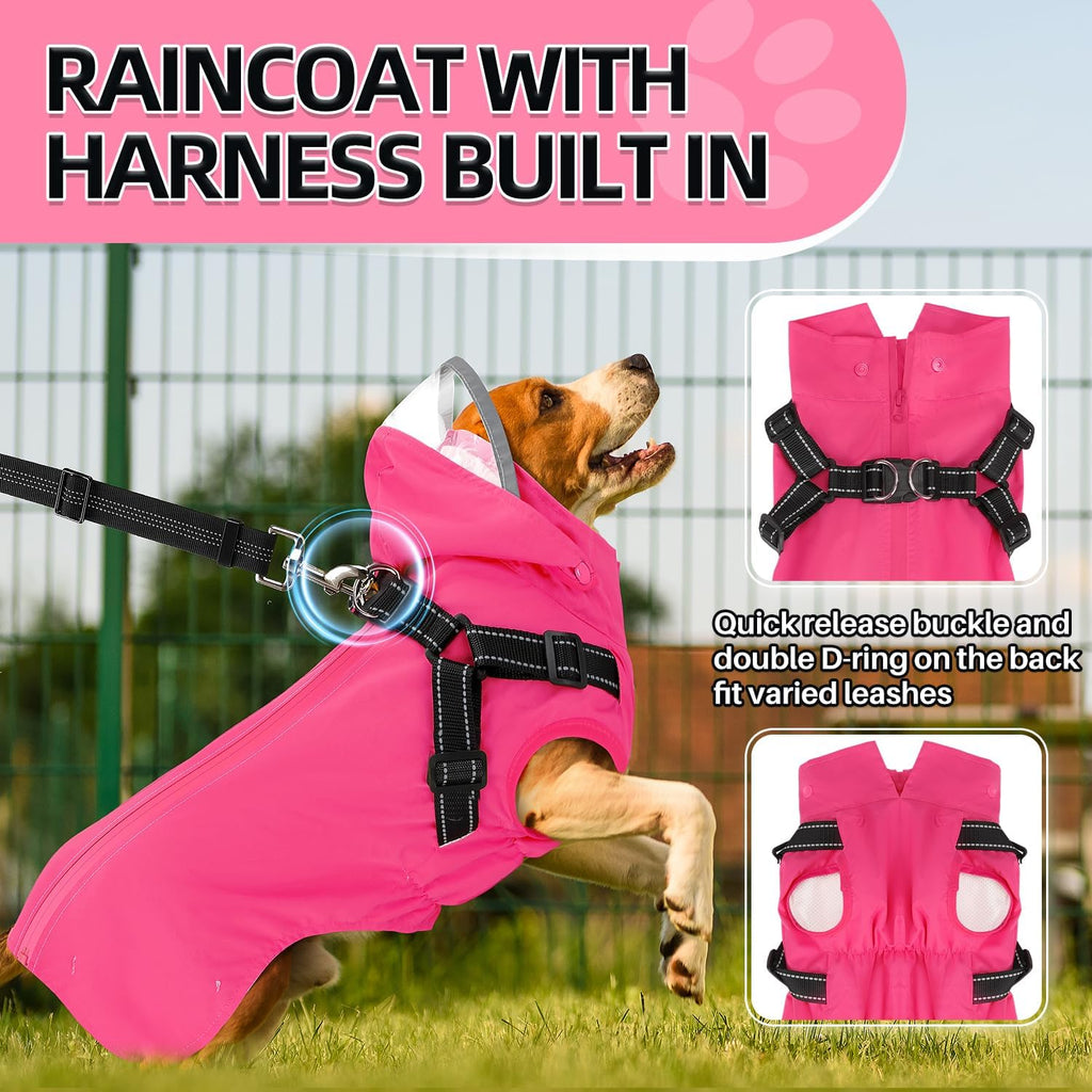 Lukovee Dog Raincoat, Waterproof Jacket with Harness & Removable Hood, M