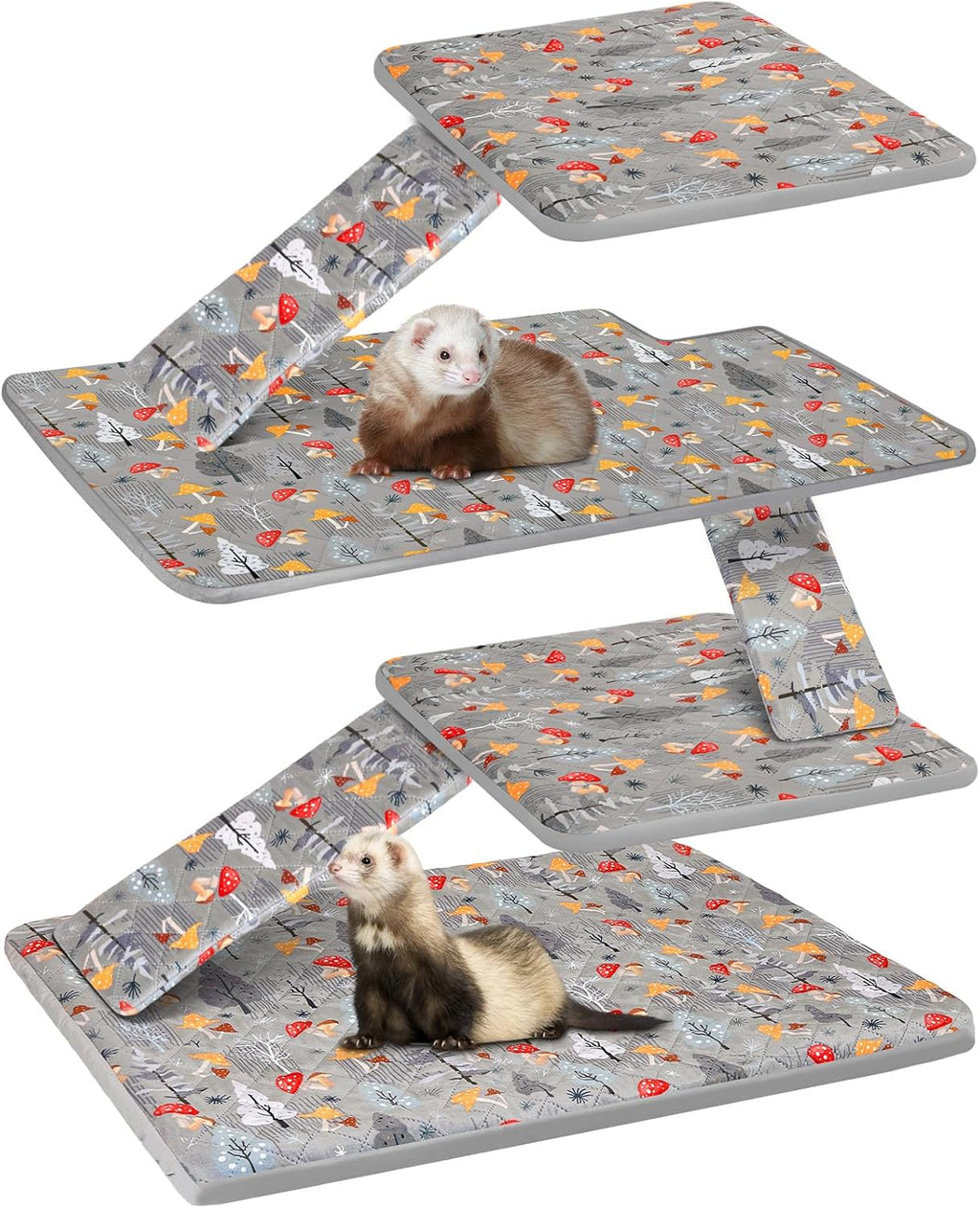 Bienbee Ferret Cage Liner Set, Leakproof Ferrets Cage Accessories for Small Animals Rats Chinchillas Hedgehogs Ferrets(Green Mushroom,Top Pan Liner)