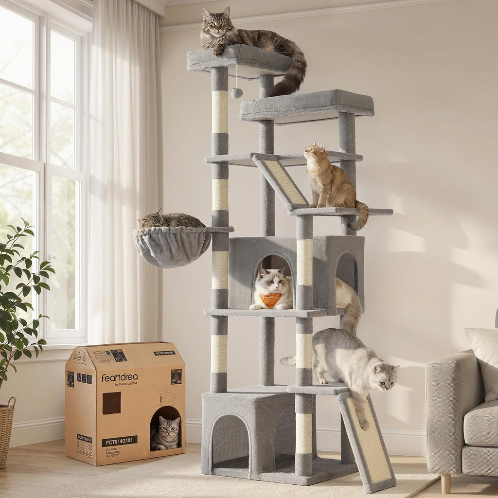 Feandrea Large Cat Tree, 72.6" Tall Sturdy Cat Tower for Indoor, Dove Gray
