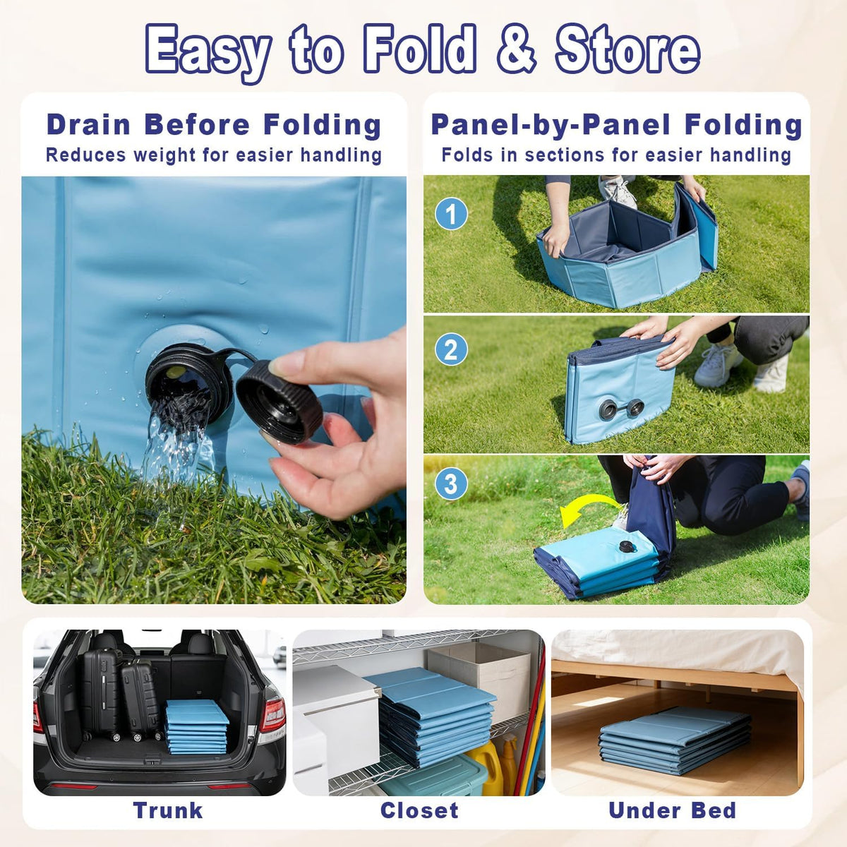 Foldable Dog Pool with Sprinkler, 106" Extra Large Non-Slip Dog Swimming Pool, 2-in-1 Outdoor Backyard Pet Bathing Tub with Drain Plug for Dogs Kids Pets Ducks