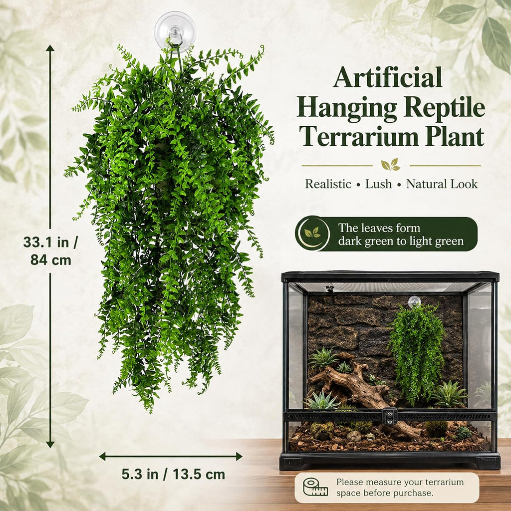 HERCOCCI 3 Pack Reptile Plants, Terrarium Hanging Plants Vines Artificial Leaves Habitat Decorations with Suction Cup for Bearded Dragon Hermit Crab Lizard Snake Geckos Chameleon