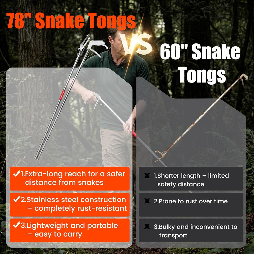 78 Inch Snake Grabber Heavy Duty, Folding Snake Grabber Tool, Snake Tong Grabber is Made of Stainless Steel, Which is Resistant to Corrosion and Rust