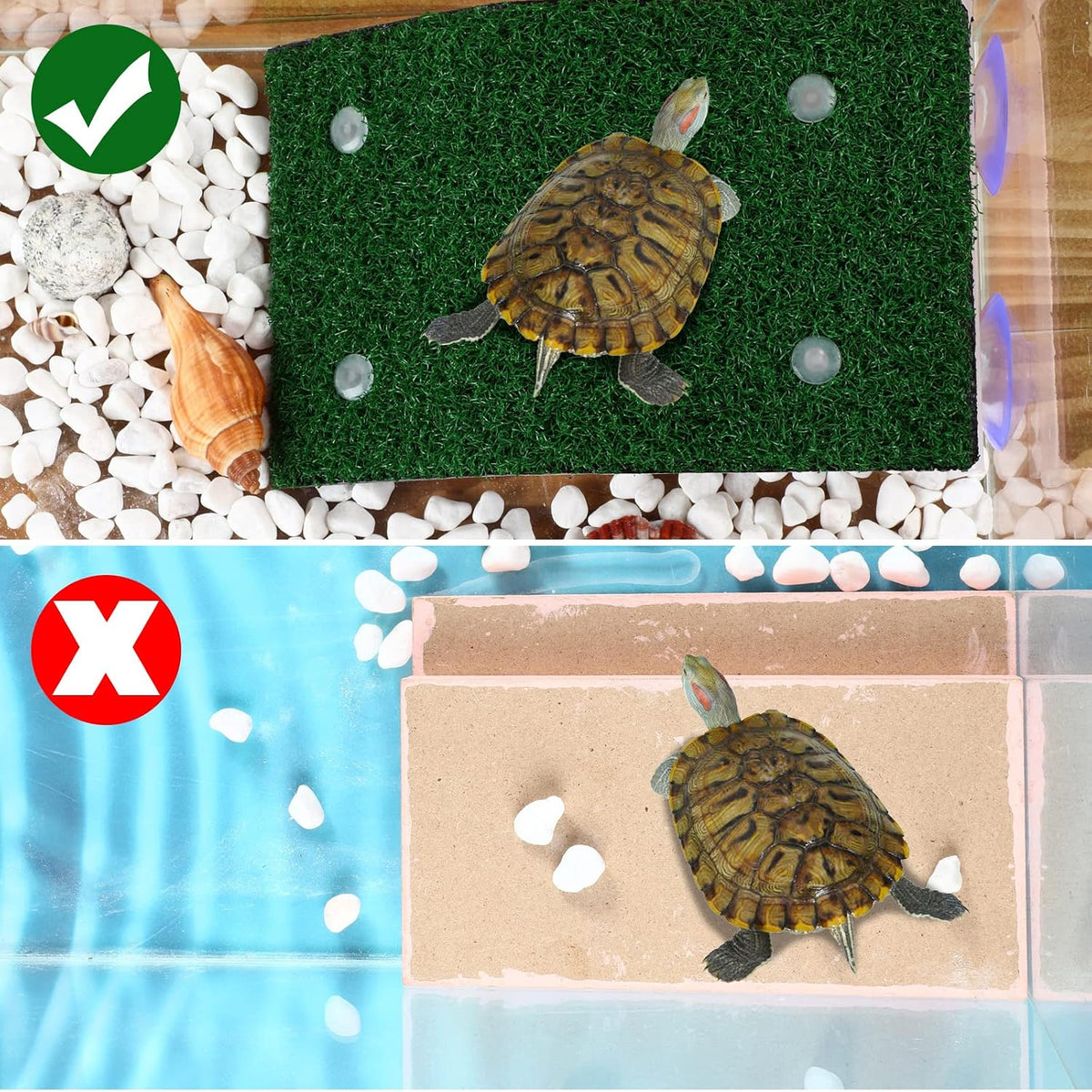 Janinka 8 Pcs Turtle Basking Platform Set, 2 Ramps 6 Plants Lawn Tank