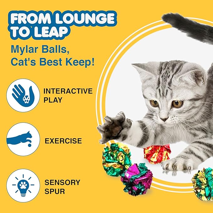 SunGrow Cat Crinkle Balls, Mylar Crinkler, Stress-Relief Toy - Image 3