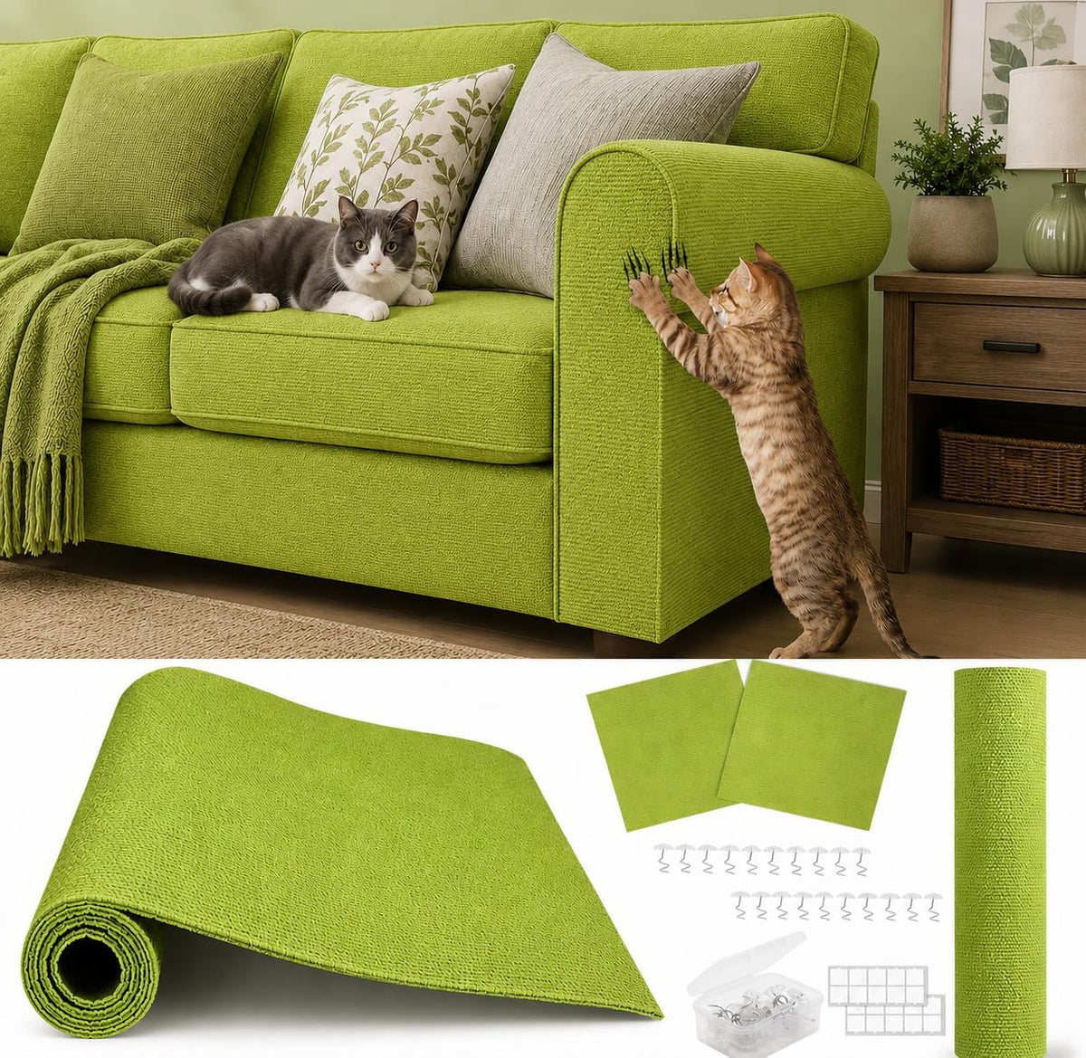 4Pack Cat Scratch Furniture Protector, Self-Adhesive, Light Gray