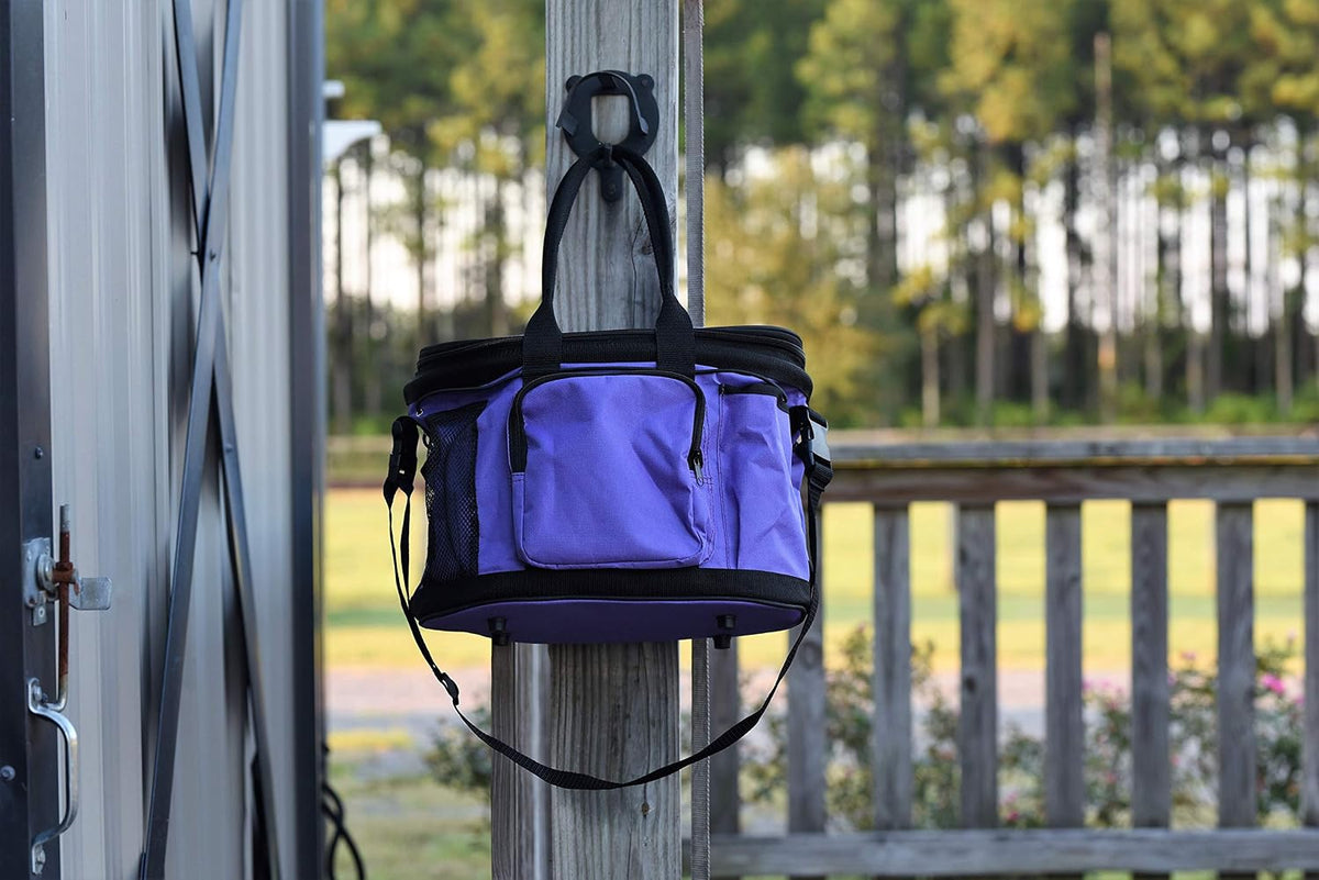 Huntley Equestrian Deluxe Grooming Bag Perfectly Designed Easy Access Multi Pocket Zipper Top Closure Double Handles Shoulder Strap Exterior Pockets - Purple