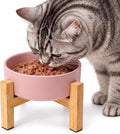 Raised Dog Bowl - Ceramic Elevated Dog Bowl with Non‑Slip Bamboo Stand for Food and Water - Microwave and Dishwasher Safe - 5.1" Dish for Cats and Small Dogs - 140 g / 320 ml - Pink