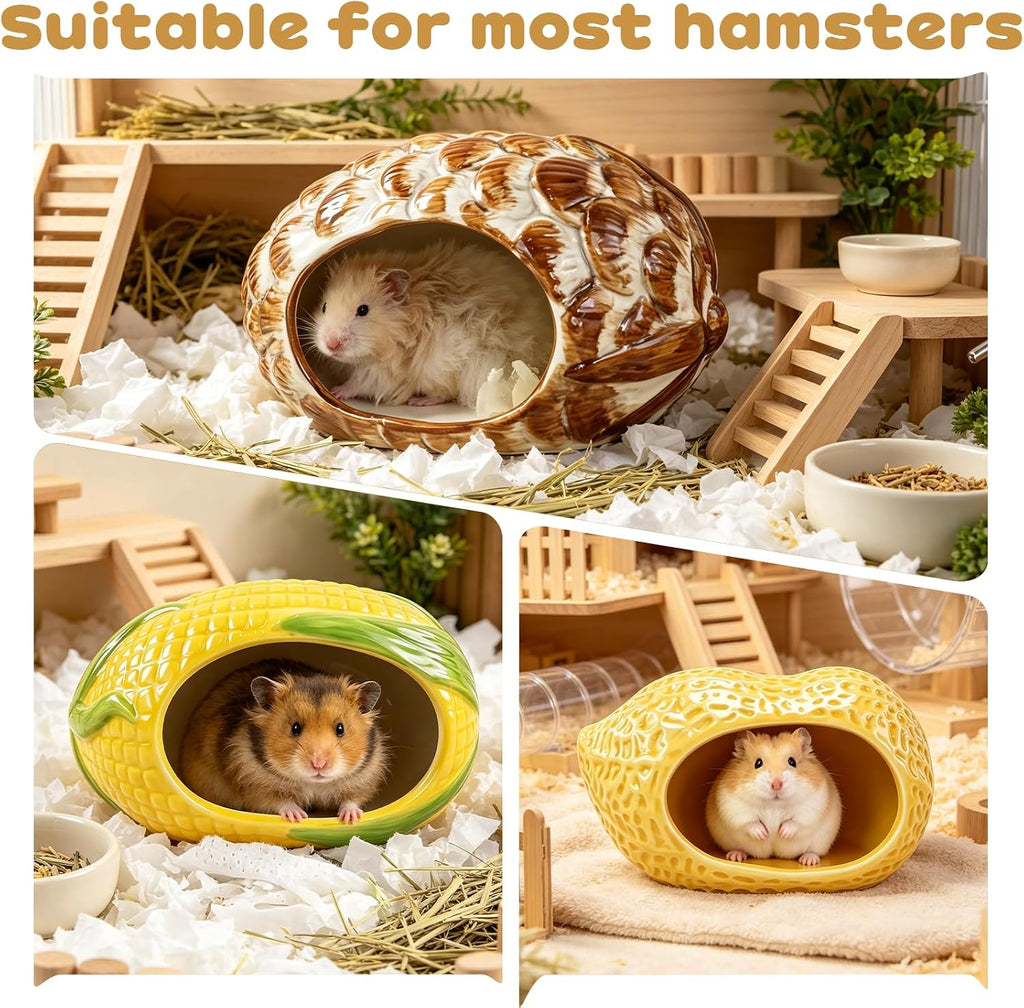 WishLotus Ceramic Hamster Hideout, Pinecone Hamster House for Summer Cooling
