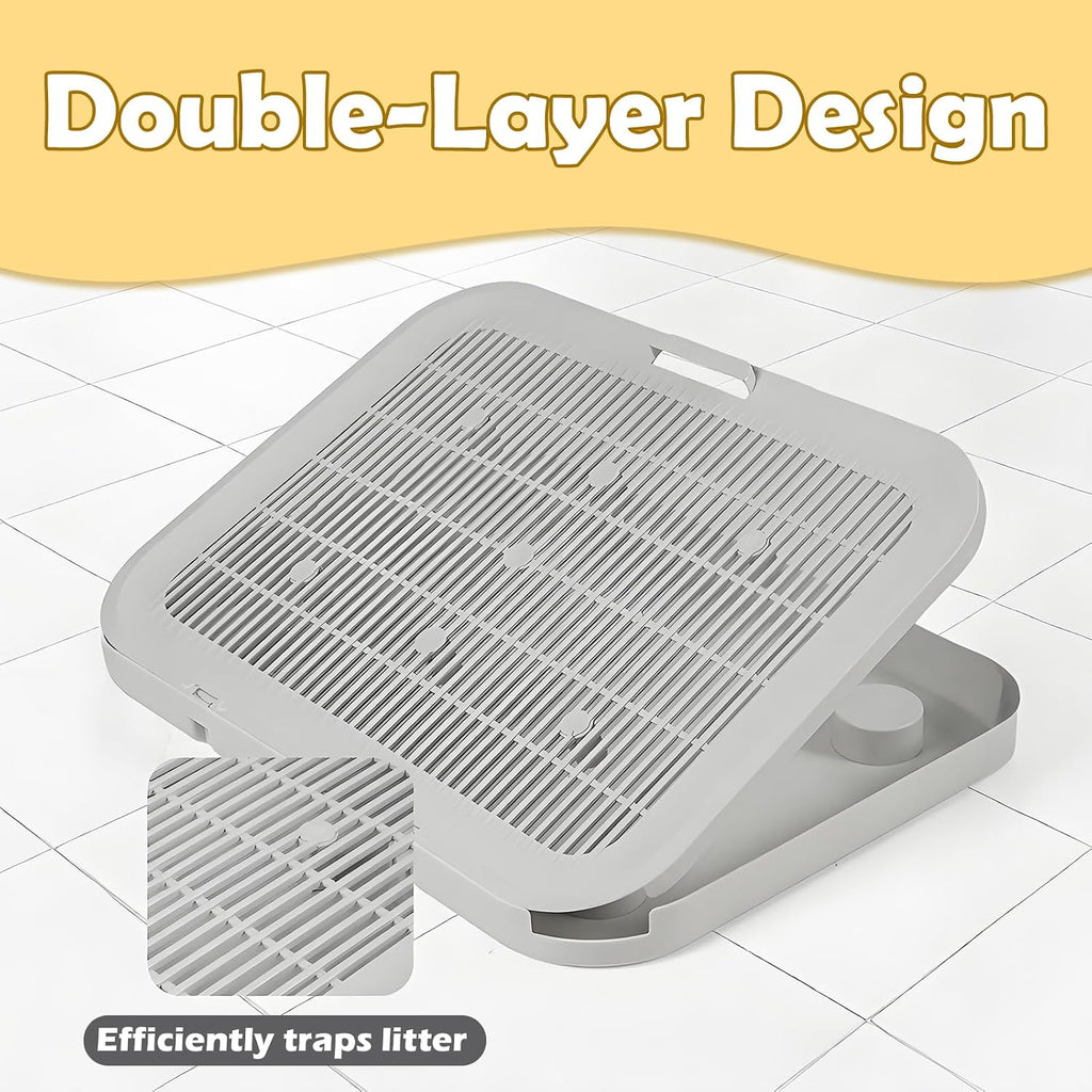 Cat Litter Mat Litter Box Mat with a Flip-top Lid,Extra Large Double-Layer Trapping Mats for Kitty,XL Cat Trapping Pad with Non-Slip Base,Durable,Waterproof,Washable,Easy to Clean (Grey)