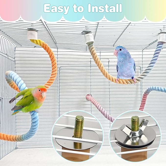 BNOSDM Bird Rope Perch with Stand Perch Toy Set Bendable Rope Perches Wooden - Image 5