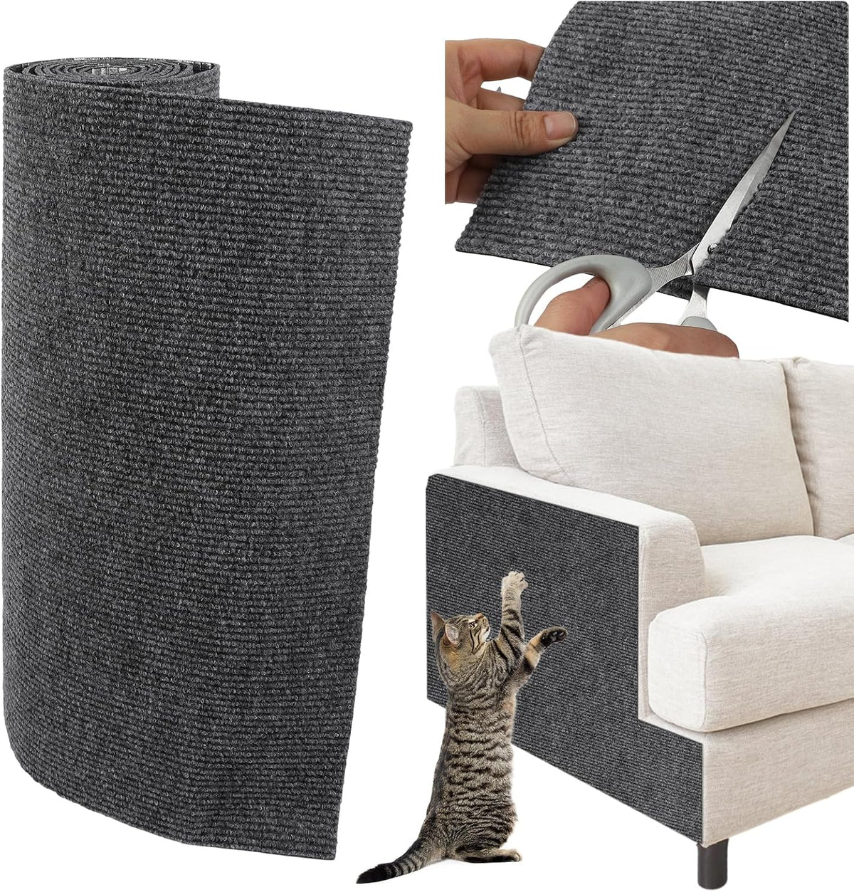 Trimmable Cat Scratcher Mat, 39.4"x15.8" Self-Adhesive Cat Scratching Carpet Pad Replacement for Tree Shelves, Steps and Posts, DIY Cat Scratch Couch Furniture Protector