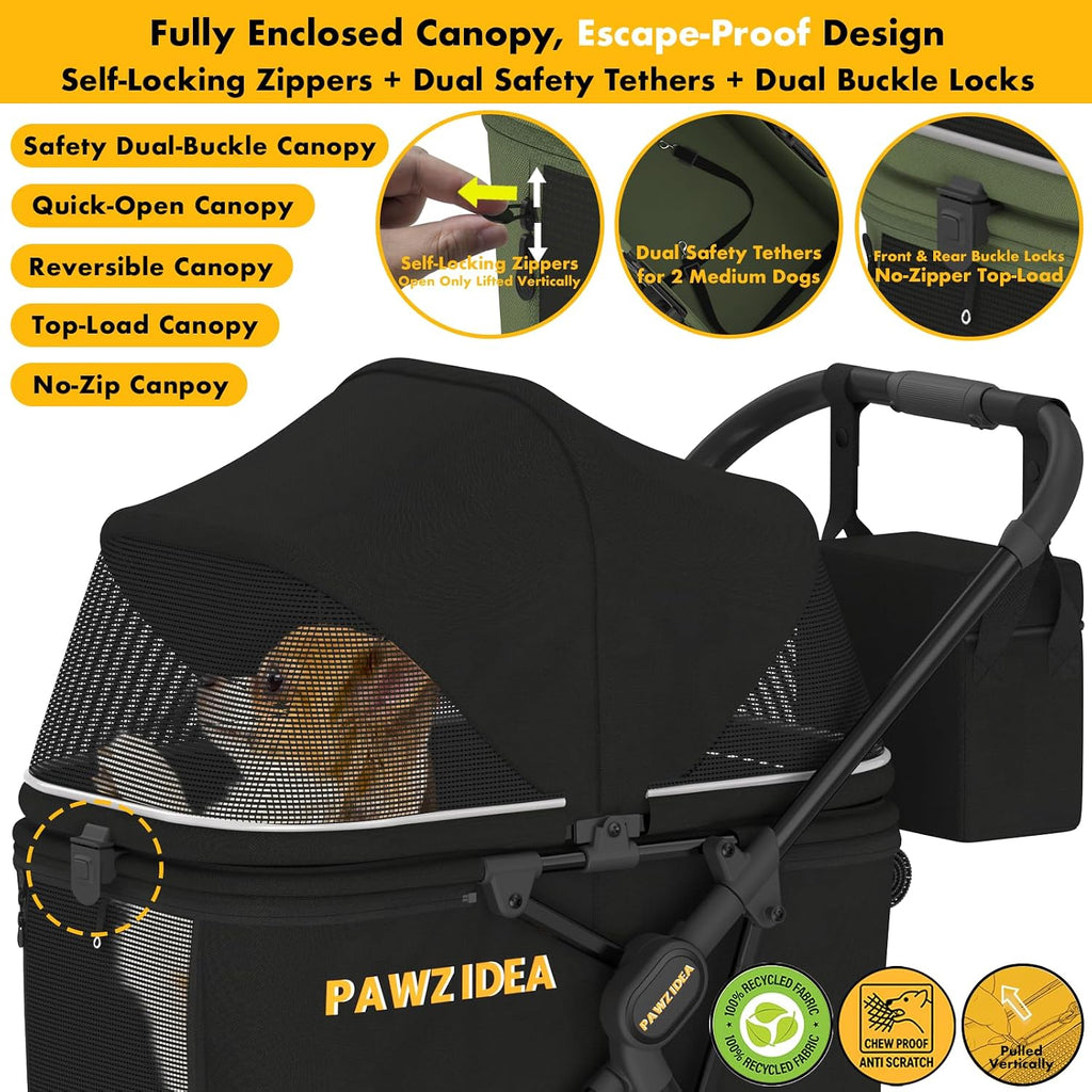 PAWZIDEA Pet Stroller for Medium to Large Dogs, One-Hand Foldable,Low-Entry