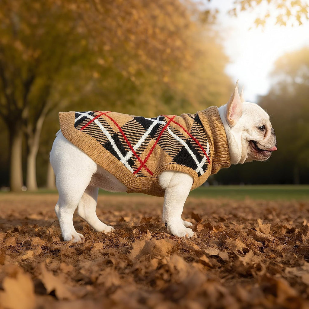 EXPAWLORER Fall Dog Sweater for Small Medium Large Dogs, Plaid Pet Clothes