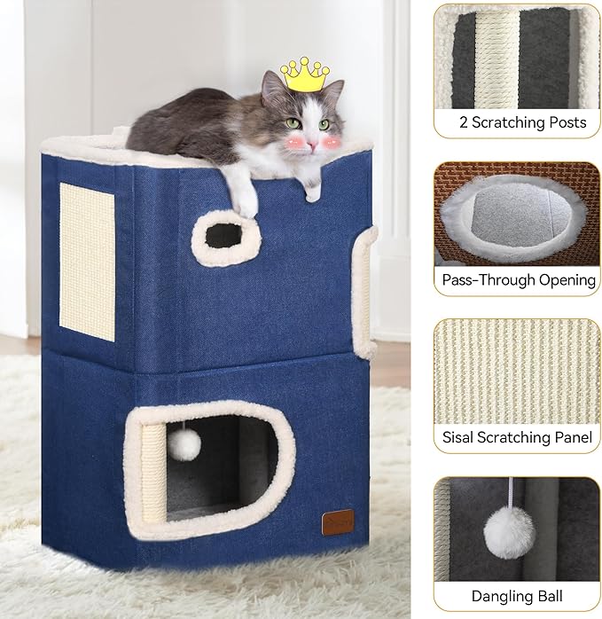 YITAHOME 2-Tier Cat House, Indoor Cat Cave Bed Playhouse, Cat Tunnels - Image 3