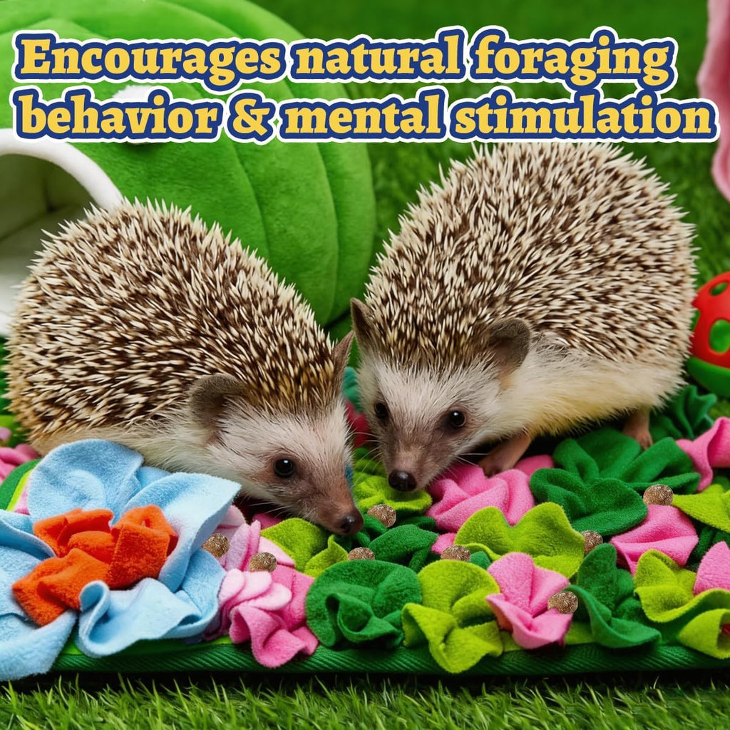 Hedgehog Foraging Mat Enrichment Toy, with Non-Slip Bottom for Hedgehogs, Rabbits, Guinea Pigs, Hamsters, Hedgehogs Cage Accessories Interactive Feeding & Sensory Play Mat (Floral, 17.7x9.8 Inches)