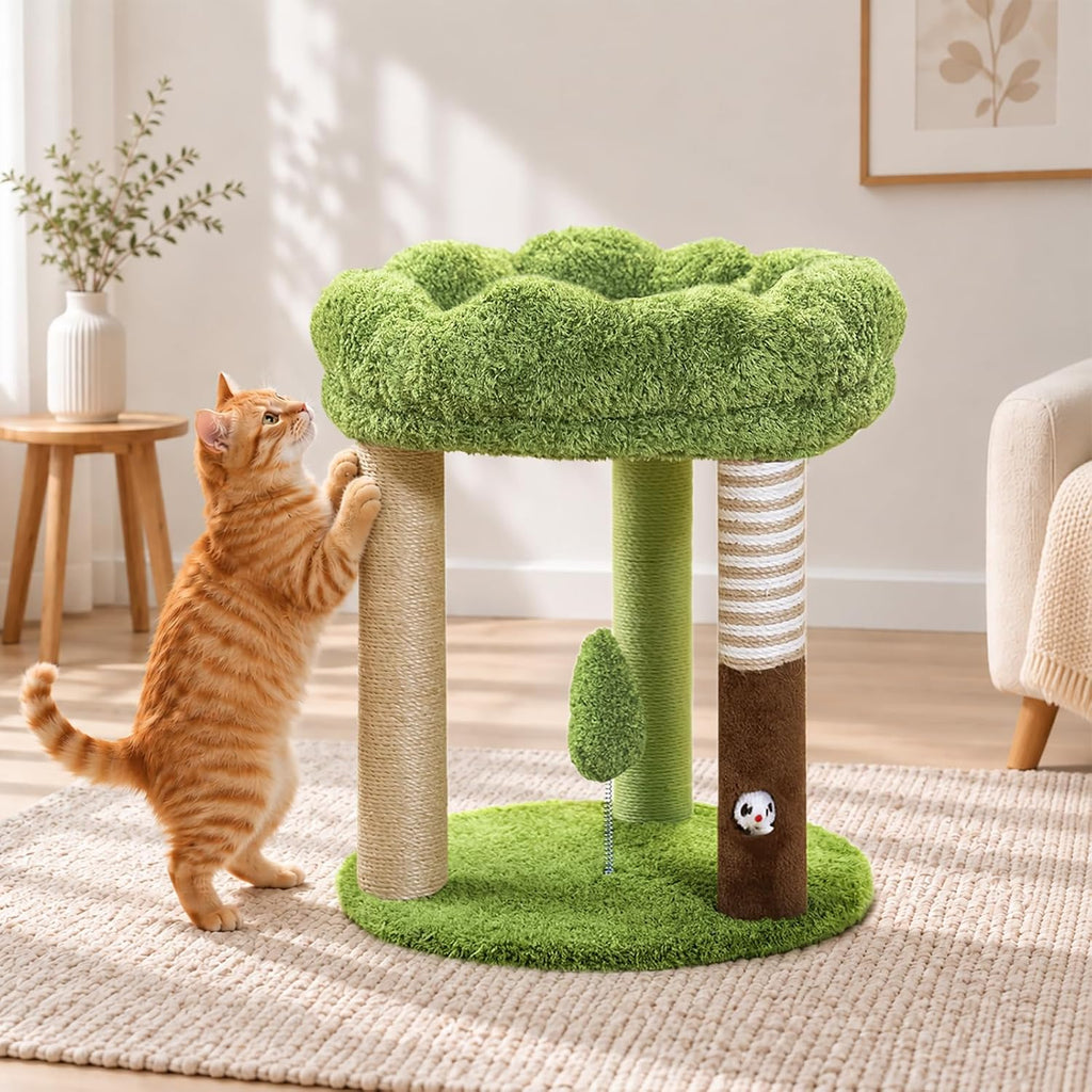 20" Small Cat Tree with 3 Scratching Posts and Perch Bed