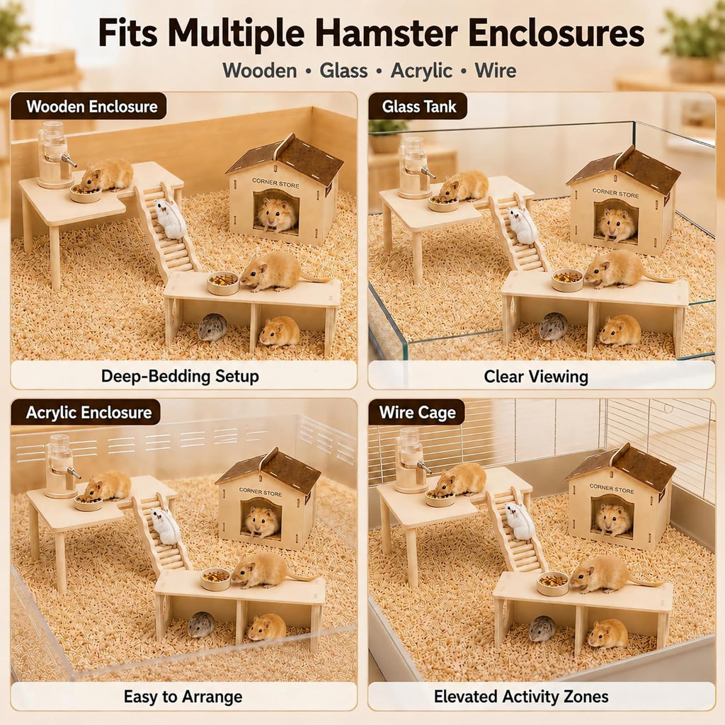 4-Piece 6.3-Inch High Hamster Platform Set, Large House Hideout