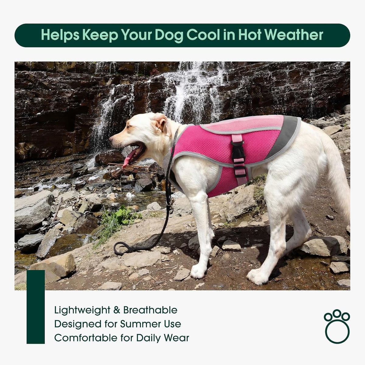Kuoser Dog Cooling Vest, Reflective Cooling Jacket for Dogs, Medium, Pink