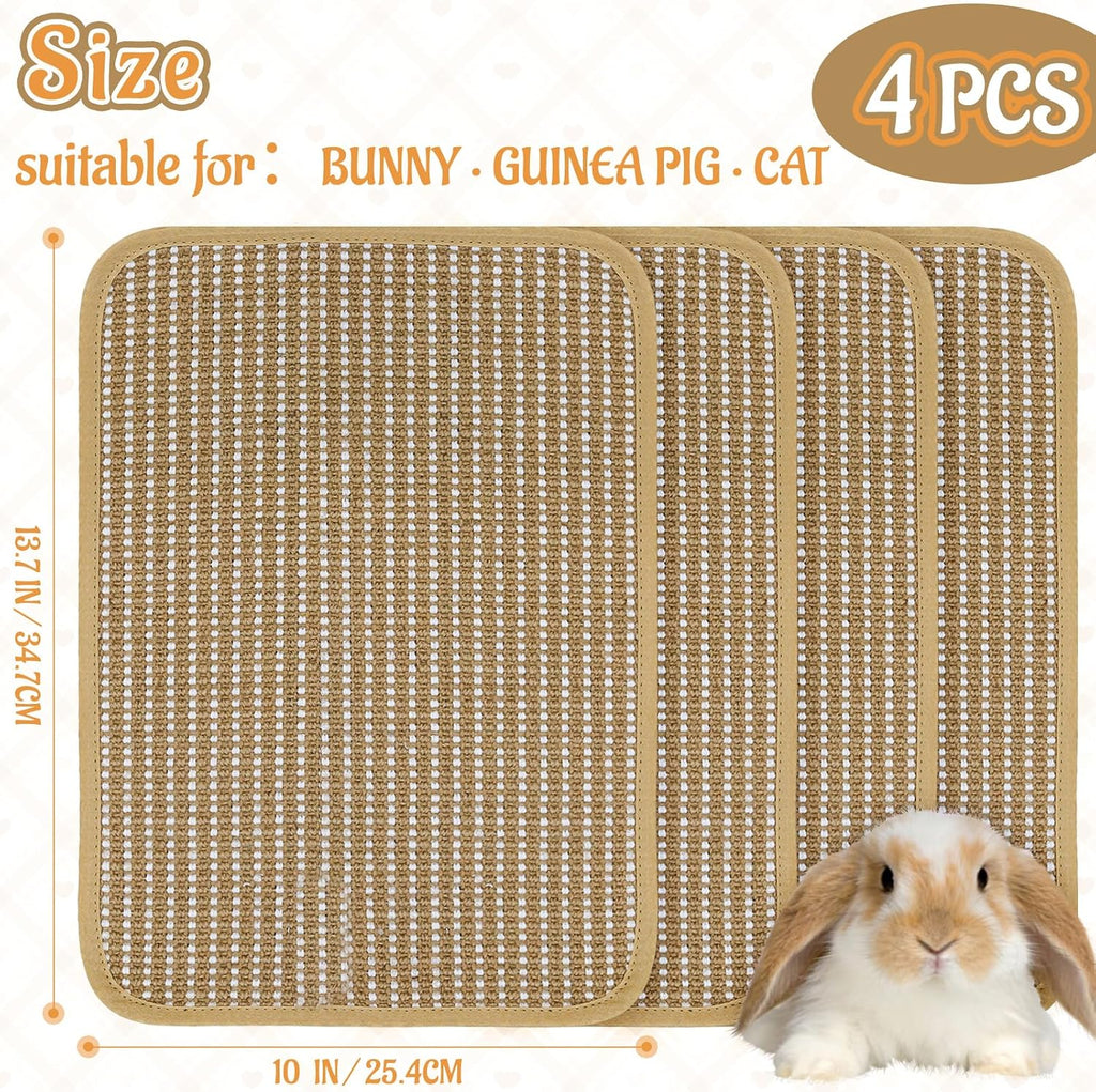 Rabbit Scratching Pad, Sisal Scratching Pad for Bunny, Guinea Pig, Cat. Resting Mats for Cages, Forage Grass Mat Indoor Essentials Accessories (4PCS)