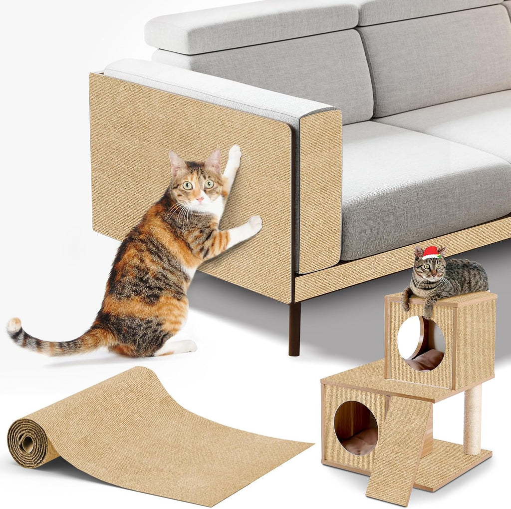 Cat Scratching mat Self-Adhesive, Trimmable Furniture Protector for Couch, Sofa, Wall & Cat Trees - Durable Scratch Pad with Nano Tape, DIY Climbing Carpet for Indoor Cats (Brown, 78.7"x15.8")