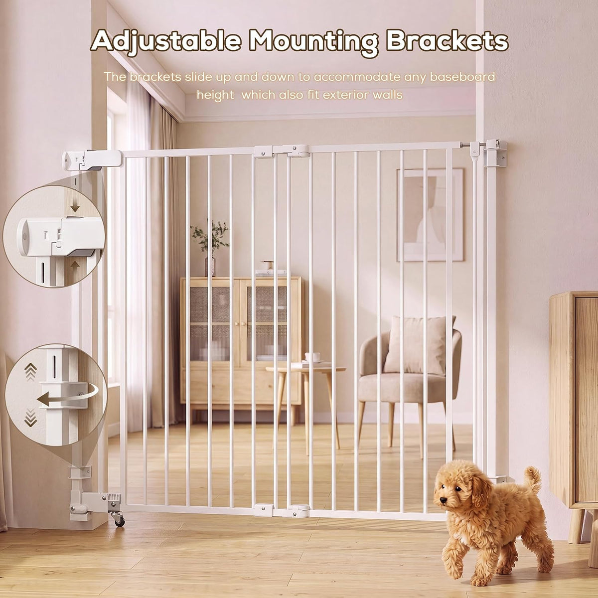 29.5"–45.2" Retractable No Bottom Bar Baby Gate for Stairs, 36" Tall