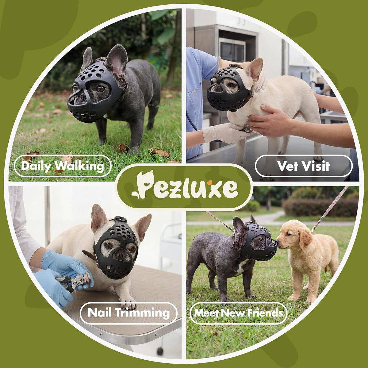 Pezluxe Short Snout Dog Muzzle, Soft Silicone Muzzle for French Bulldog