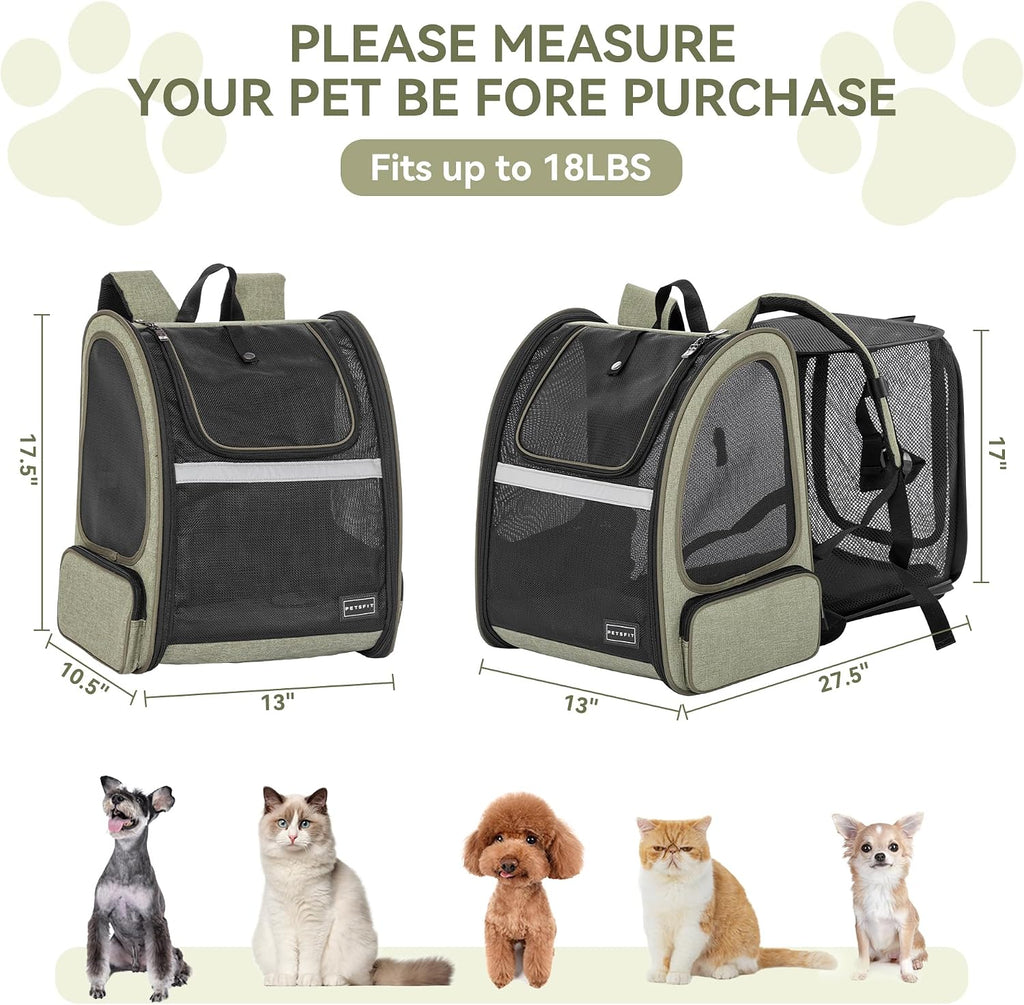 Petsfit Expandable Cat Backpack Carrier for Cats and Small Dogs, 18 lb