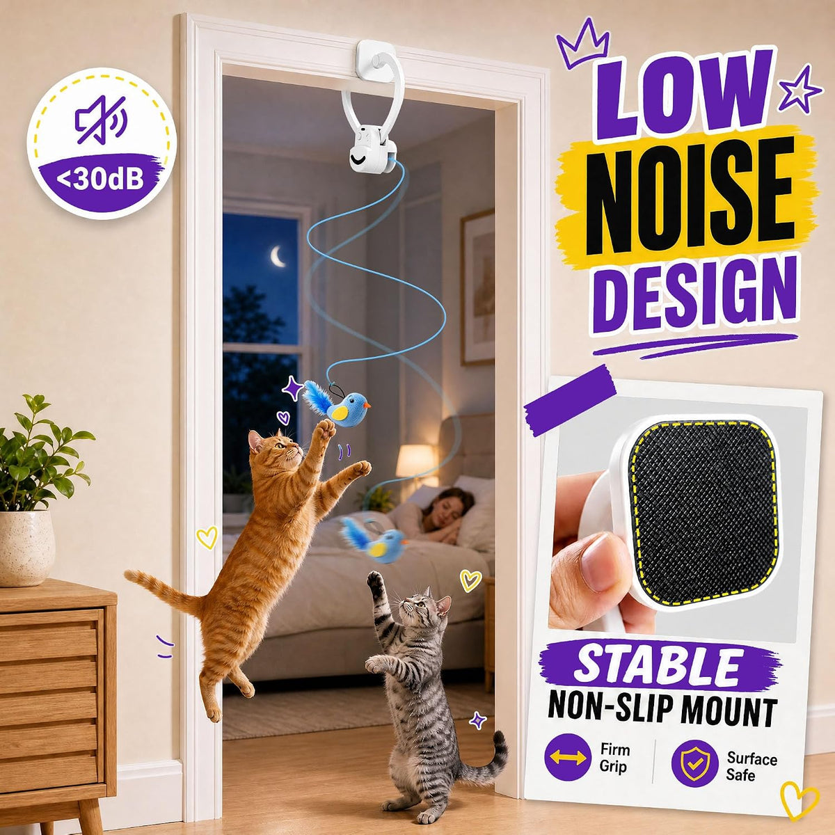 Interactive Cat Toys for Indoor Cats, Clip-On Automatic Flying Bird